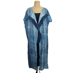 Sudarshan Vest, Long, Indigo, Hand-Blocked Patterns, M/L