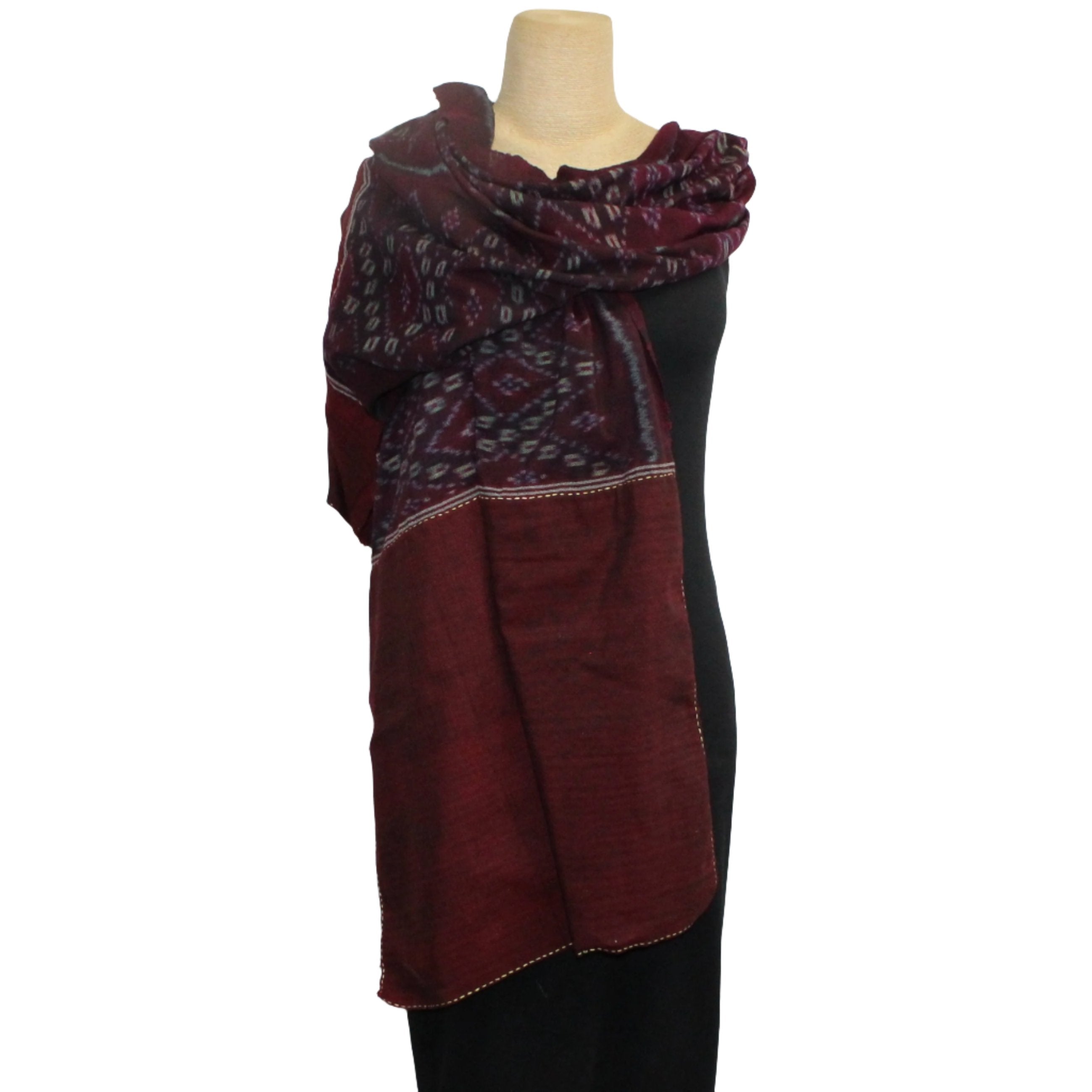 Ock Pop Tok Shawl, Vintage Ikat Raspberry & Deep Red #03