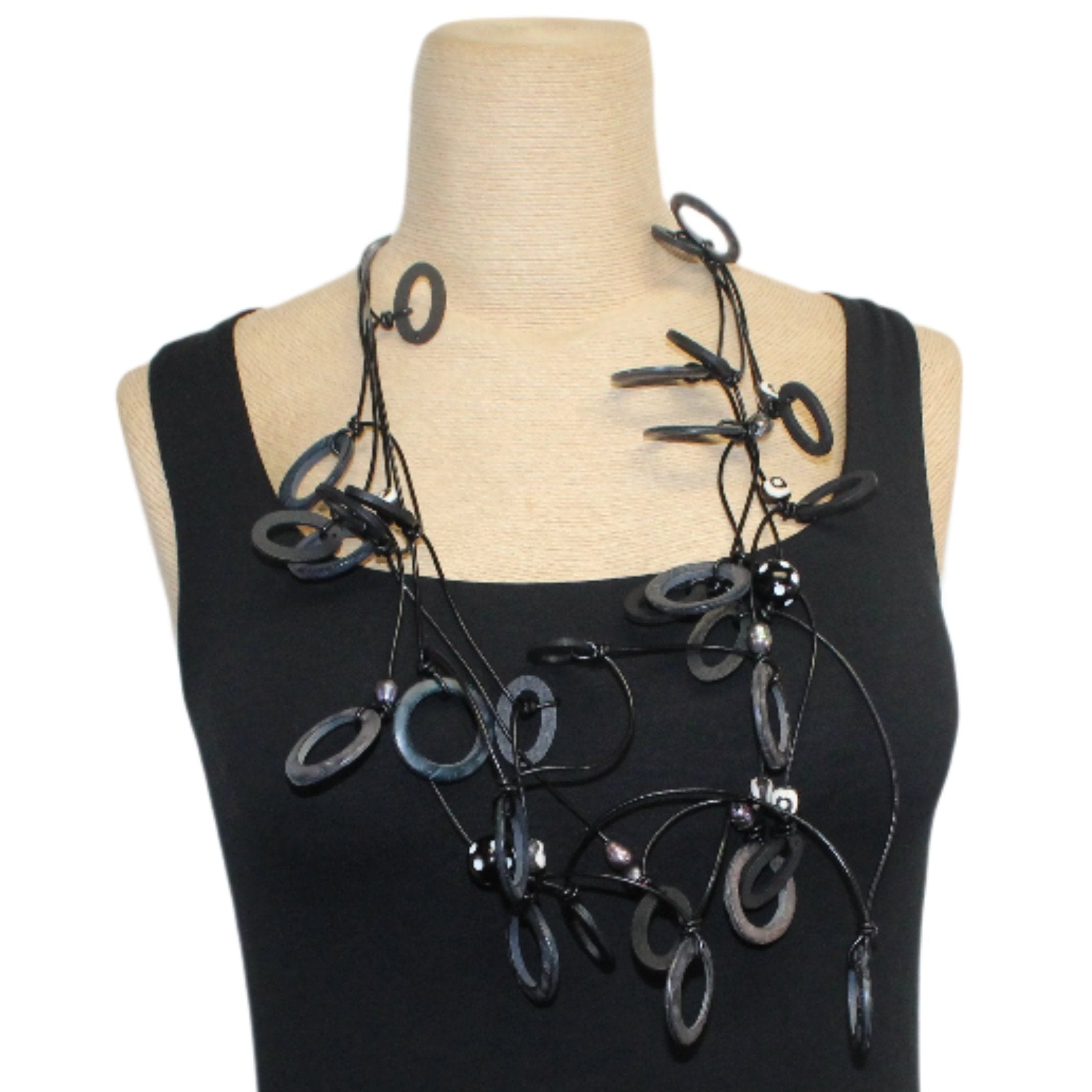 Phyllis Clark Necklace, 4 Strand Leather Blackwood