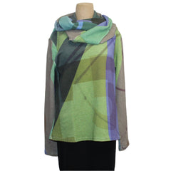 Andrea Geer Fitted Top With Scarf, Purple/Green/Tan XS, S & M