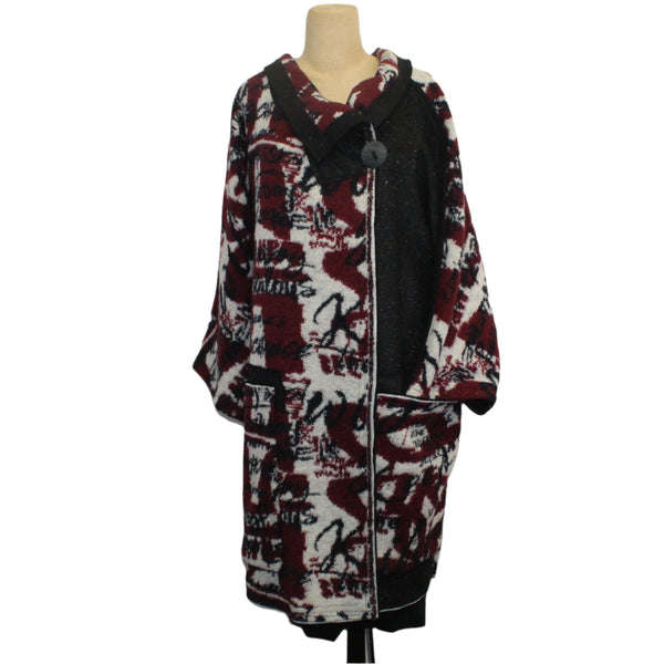 Mara Gibbucci Coat, Black/White/Maroon S/M, L/XL & XL/XXL