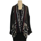 Catherine Bacon Kimono, Mosaic, Clouds, Olive/Black Fits M-XL