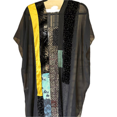 Diane Katz Designs, Sleeveless Kimono, Black/Gold/Aqua, OS Fits XS-M