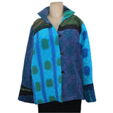 Kay Chapman Jacket, Loop Button, Patchwork, Turquoise/Navy/Olive/Gold, S