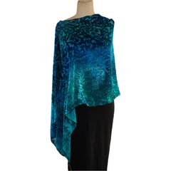 Kay Chapman Poncho, Cut Velvet, Baroque, Turquoise, OS