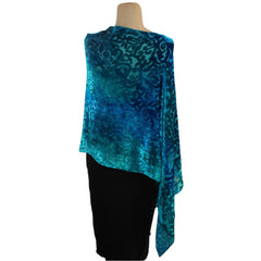 Kay Chapman Poncho, Cut Velvet, Baroque, Turquoise, OS