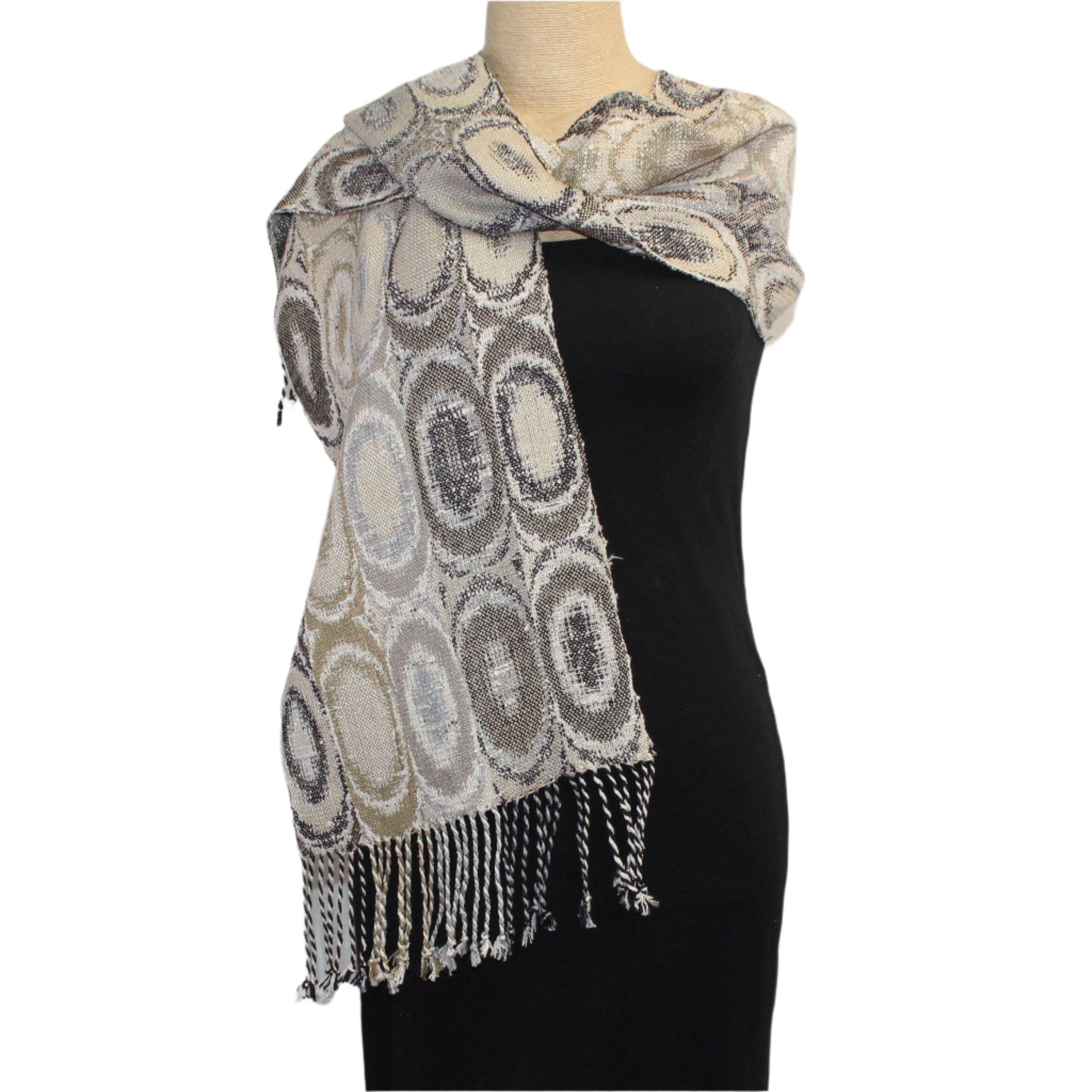 Muffy Young Scarf, Ovals, Gold, Gray & Black