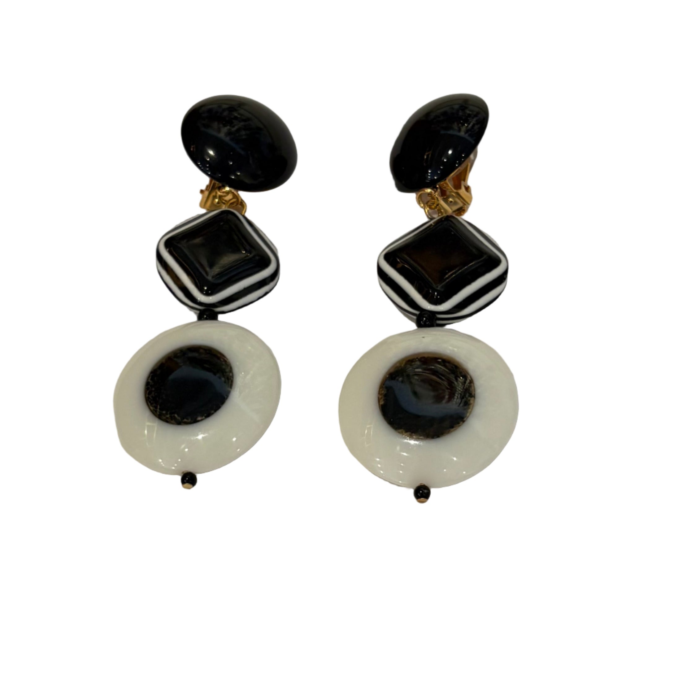 Michaela Malin Earrings, Clip, 3 Drop Dangle