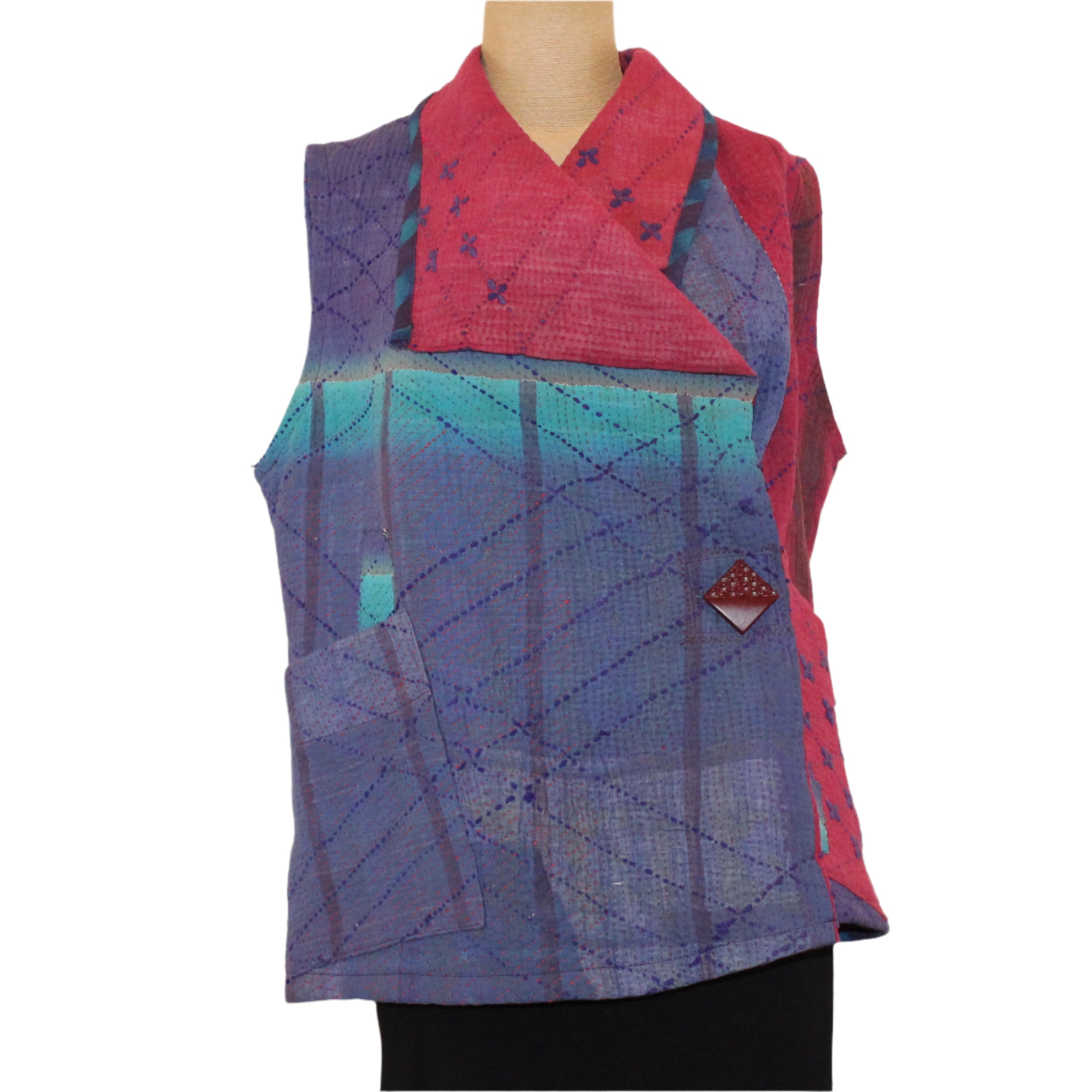 Holly Badgley Kantha Vest, K-nette, Cotton, Turquoise/Plum/Red, M