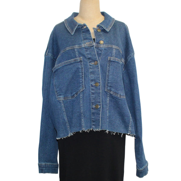 Patty Vizza Jacket, Embroidered Native American Symbols, Blue Denim, XXL