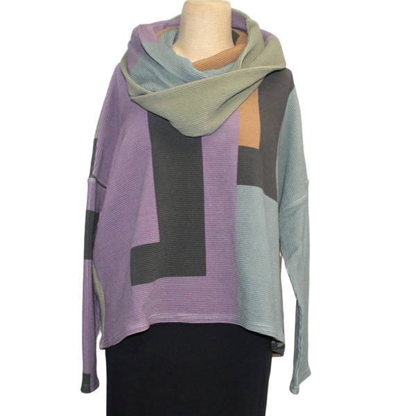 Andrea Geer Top With Scarf, Lavender/Green/Gold/Charcoal S/M & L/XL