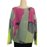 Andrea Geer Top With Scarf, Magenta/Olive/Lime/Grey XS/S