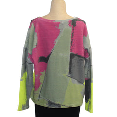 Andrea Geer Top With Scarf, Magenta/Olive/Lime/Grey XS/S