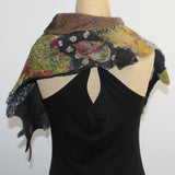 Beth Marx Collar Scarf, Yellow/Green With Rust Felted Brooch