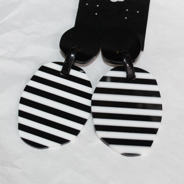Michaela Malin Earrings, Clip, Black & White Stripes
