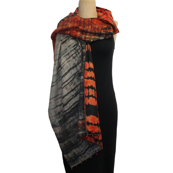 Neeru Kumar Shibori Scarf/Shawl, Orange/Black/Grey