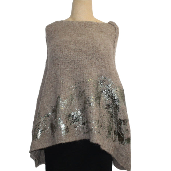 Amano Shrug, Alpaca, Foil Handprint, Oatmeal/Gold, S/M