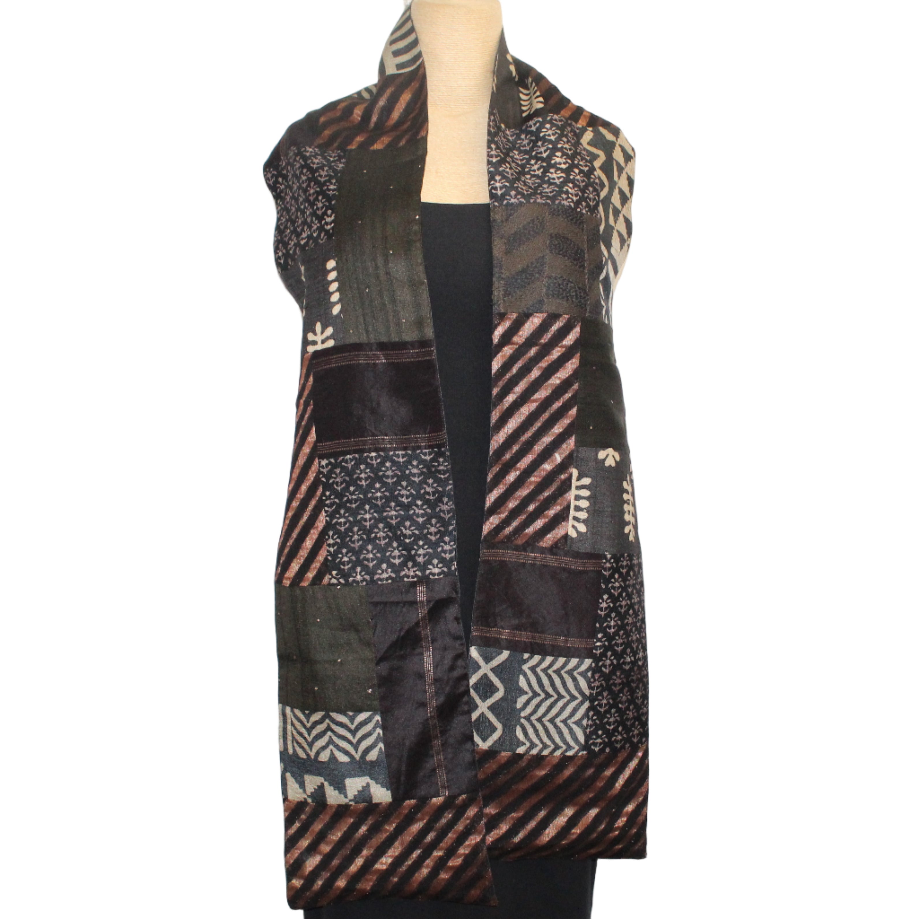 Darshan Shah Scarf/Stole, Black/Beige/Metallic