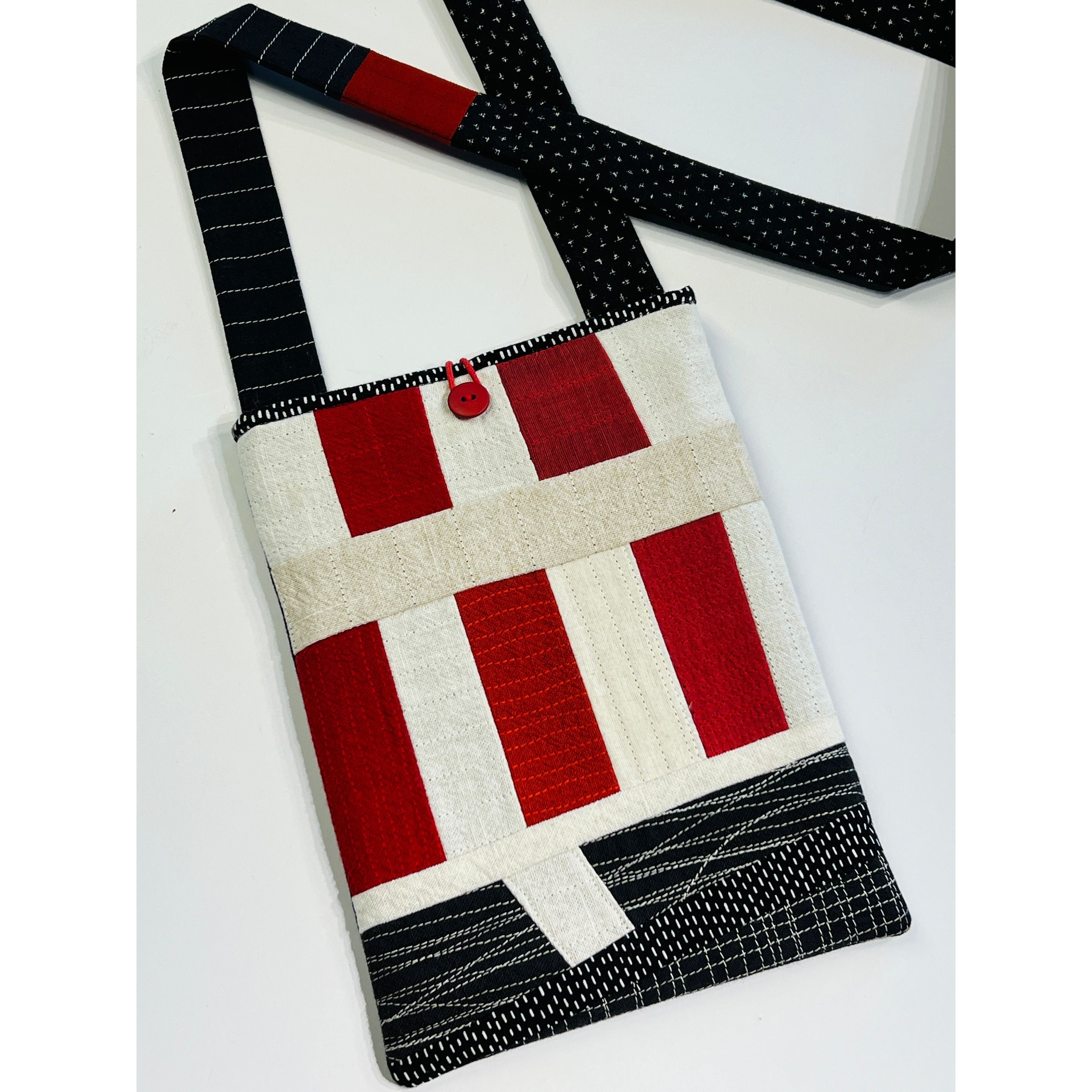 Juanita Girardin Small Bag, Pieced Japanese Cotton, Red Bands
