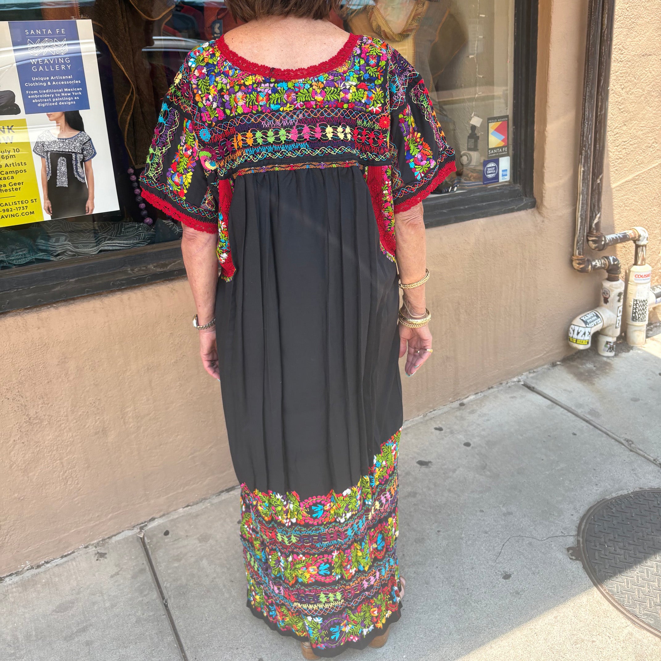Miriam Campos Dress, Drawn Thread Work, Black/Multicolor, M/L