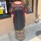 Miriam Campos Dress, Drawn Thread Work, Black/Multicolor, M/L