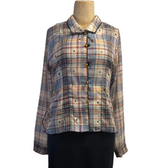 Deborah Cross Shirt, Plaid, Beige/Slate Blue/Lavender,  XXS