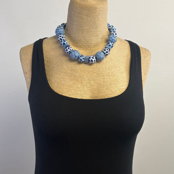 Dawn Siebel Choker, Tribal Design With Dots & Stripes Blues