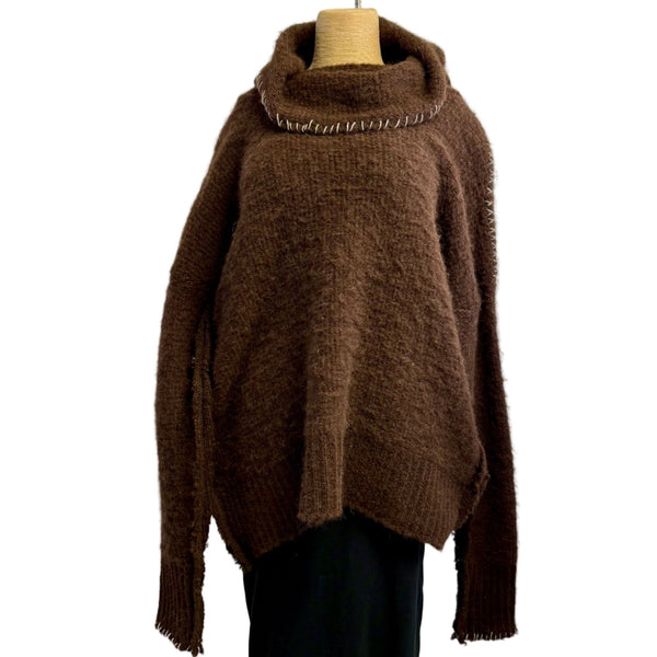 Amano Sweater, Alpaca, Saddle Hand Stitch, Mocha/White S/M