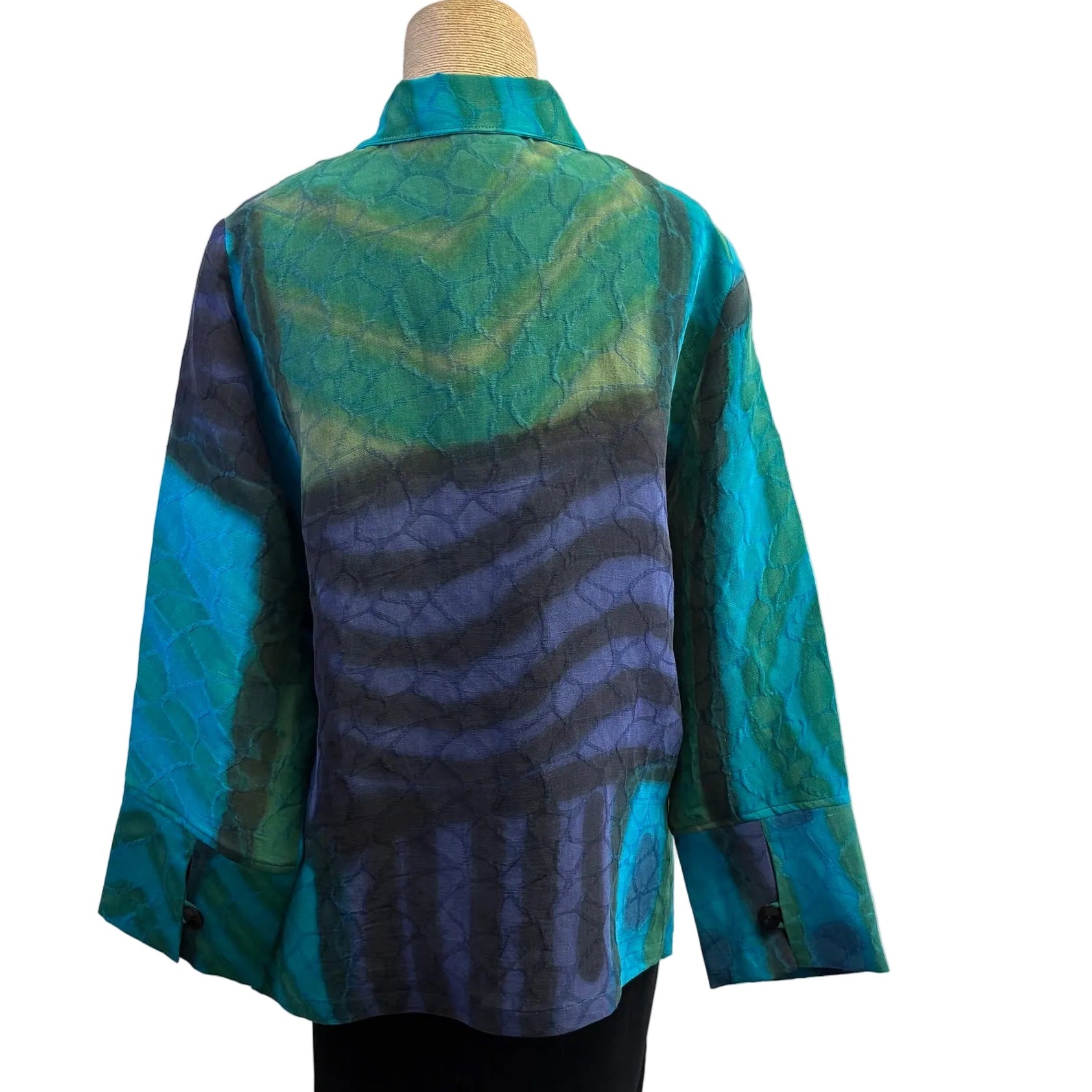 Kay Chapman Jacket, Loop Button, Patchwork, Turquoise/Green  S