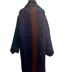 Sudarshan Kantha Coat, Reversible, Blue/White/Orange, L/XL