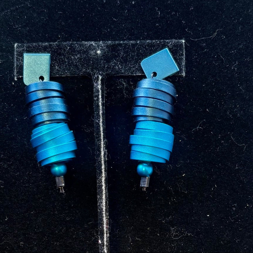 Monica Krexa Earrings, Aluminum Ribbons, Blue