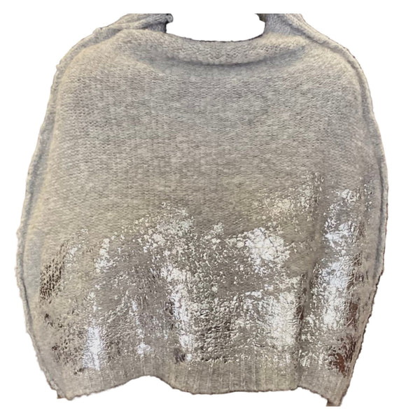 Amano Shrug, Alpaca, Foil Handprint, Smoke/Silver, S/M
