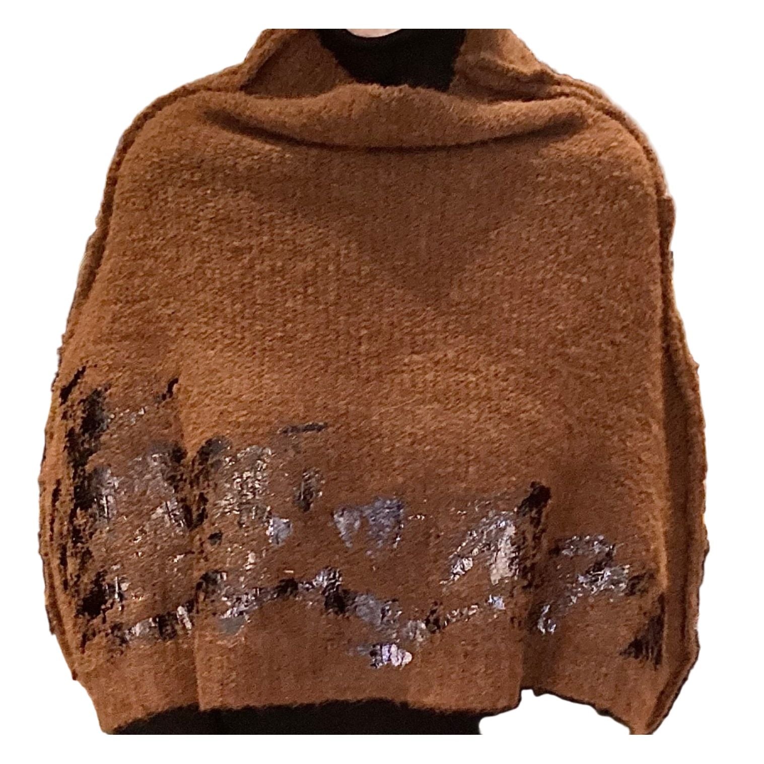 Amano Shrug, Alpaca, Foil Handprint, Mocha/Black S/M