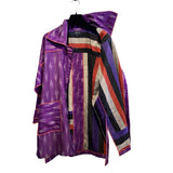 Judith Bird Coat, Purple Ikat III, Purple/Grey/Orange Trim, L