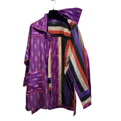 Judith Bird Coat, Purple Ikat III, Purple/Grey/Orange Trim, L