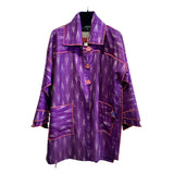 Judith Bird Coat, Purple Ikat III, Purple/Grey/Orange Trim, L