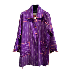 Judith Bird Coat, Purple Ikat III, Purple/Grey/Orange Trim, L