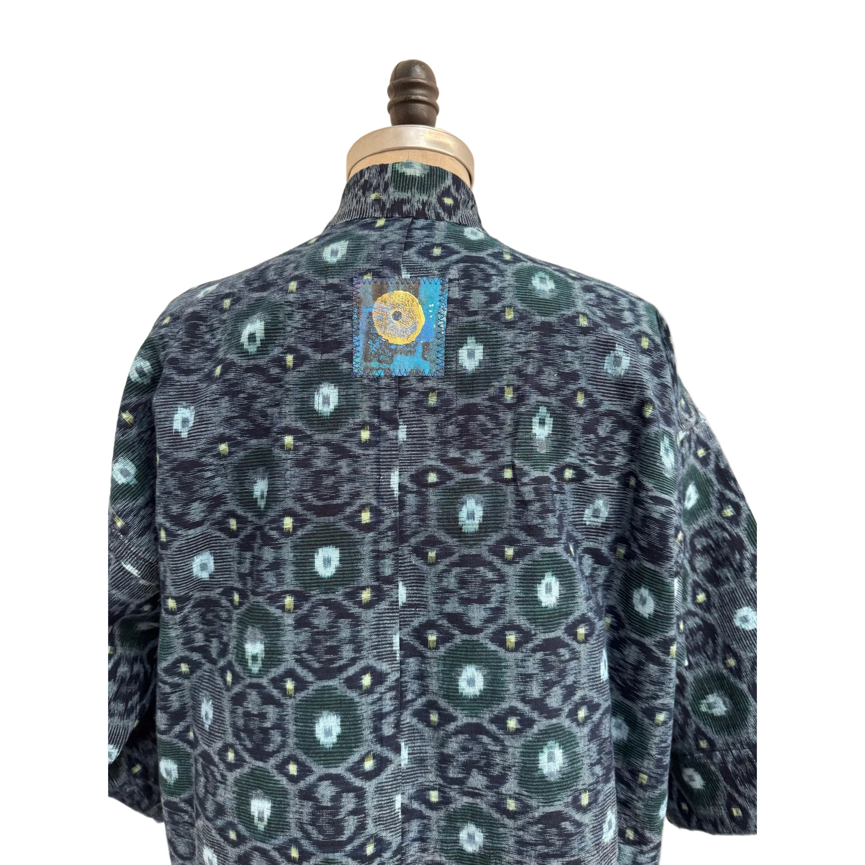 Holly Badgley Kimono, Ikat, Indigo/Green M/L