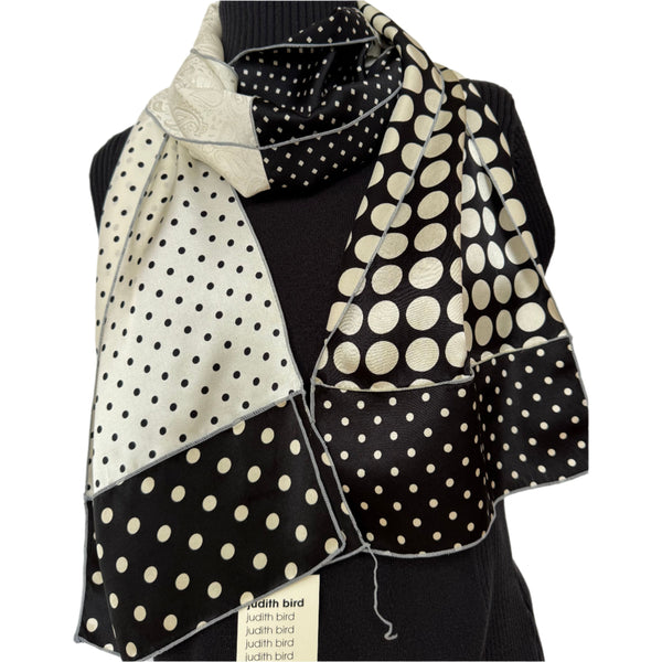 Judith Bird Scarf, SilkSingles, Black/White Gray Edging