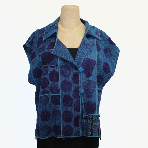 Judith Bird Vest, Short, Blues With Purple Dots, M