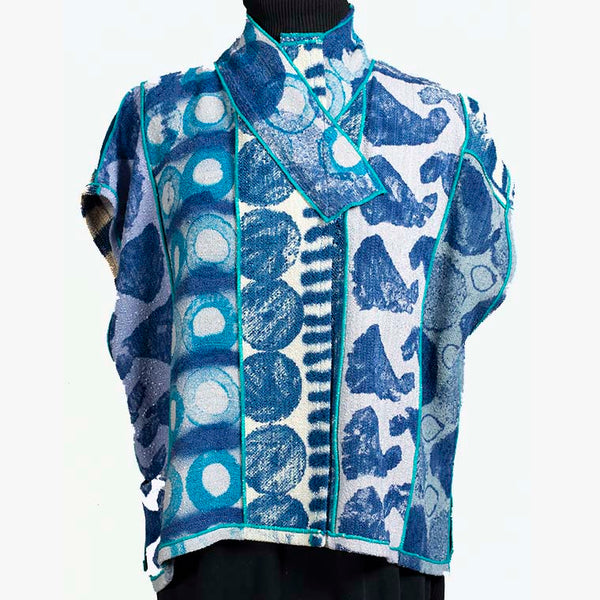 Judith Bird Vest, Short, Blue/Turquoise/Ivory, L/XL
