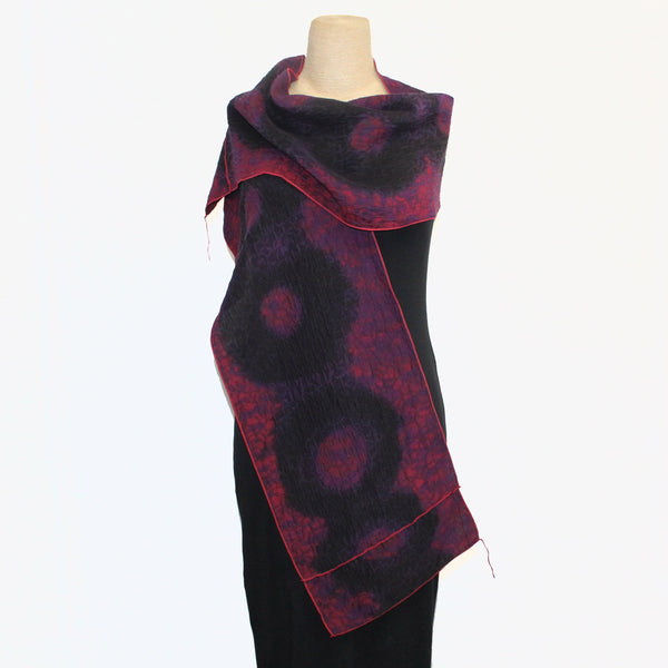 Brown Felted Wool Scarf with Silk, Women Felted Scarf, Textured