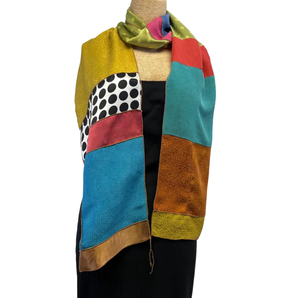 Judith Bird Scarf, SilkSingles, Brights/B&W Dots