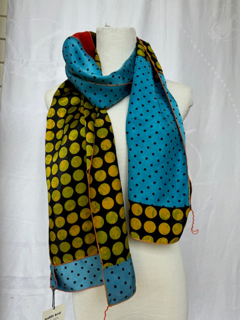 Judith Bird Scarf, SilkSingles Special, Variegated Green Coins/Turquoise