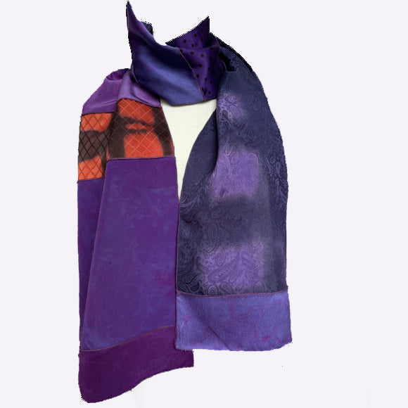 Judith Bird Scarf, SilkSingles Special, Purple Shadows/Soft Orange