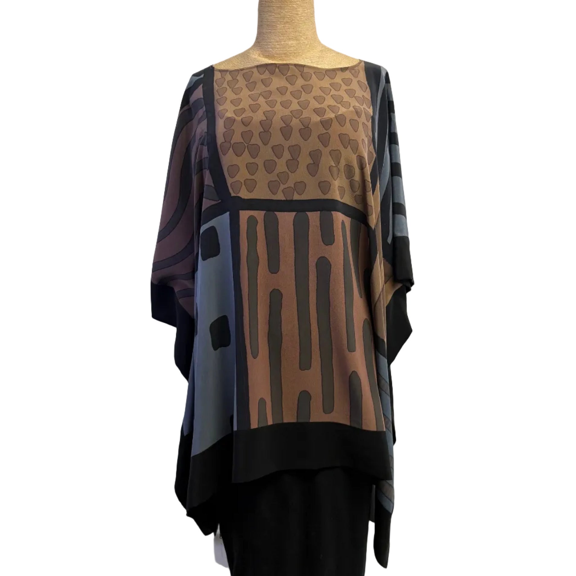 Kay Chapman Tunic, Elia, Patchwork, Tan/Grey/Black, OS