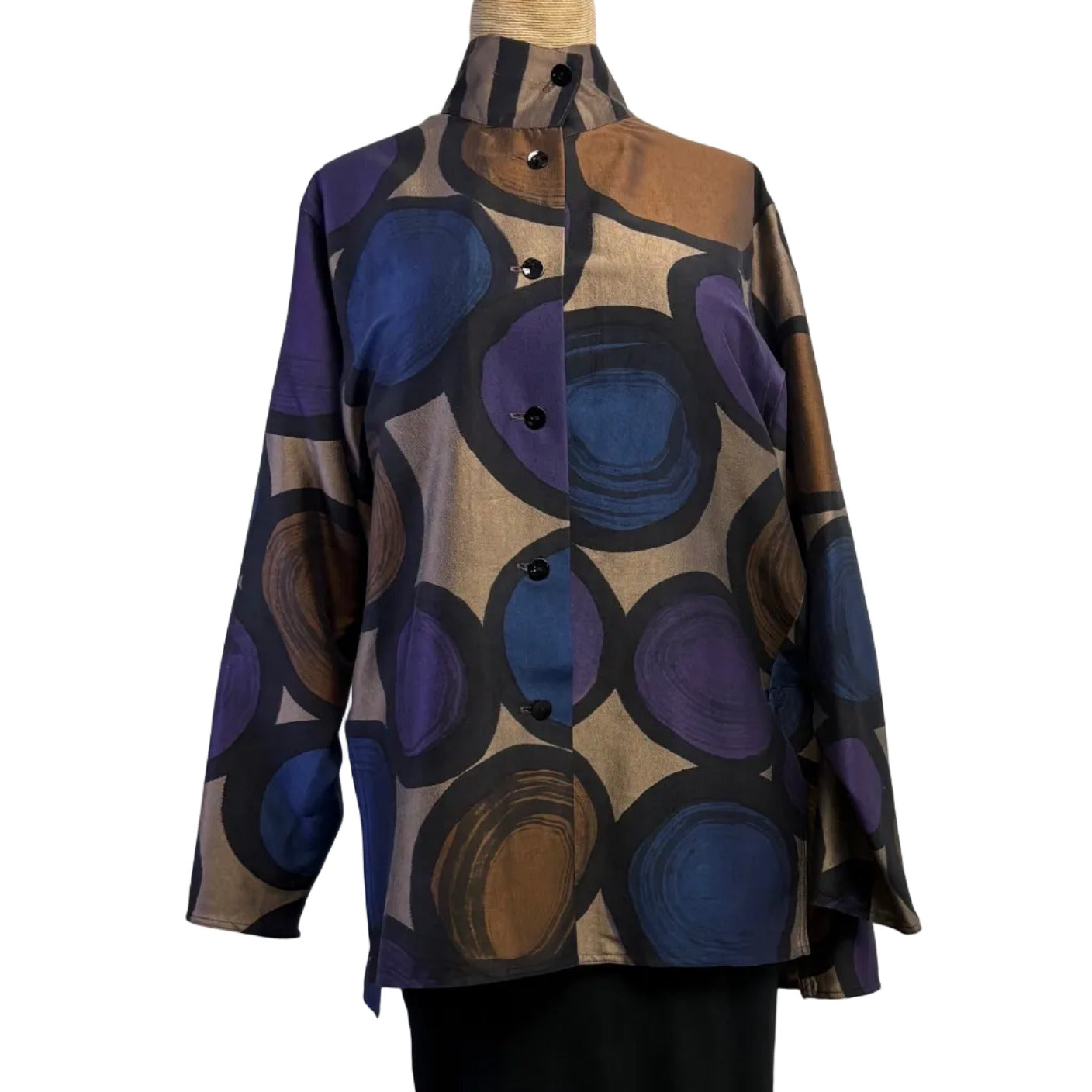 Kay Chapman Shirt, Issey, Pebbles, Tan/Copper/Purple/Navy, L