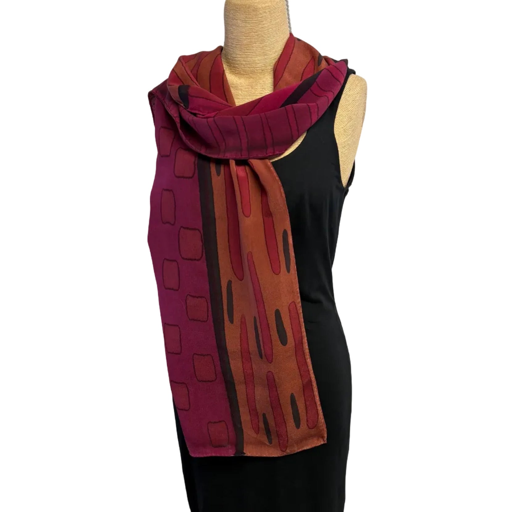 Kay Chapman Scarf, Patchwork, Tan/Magenta