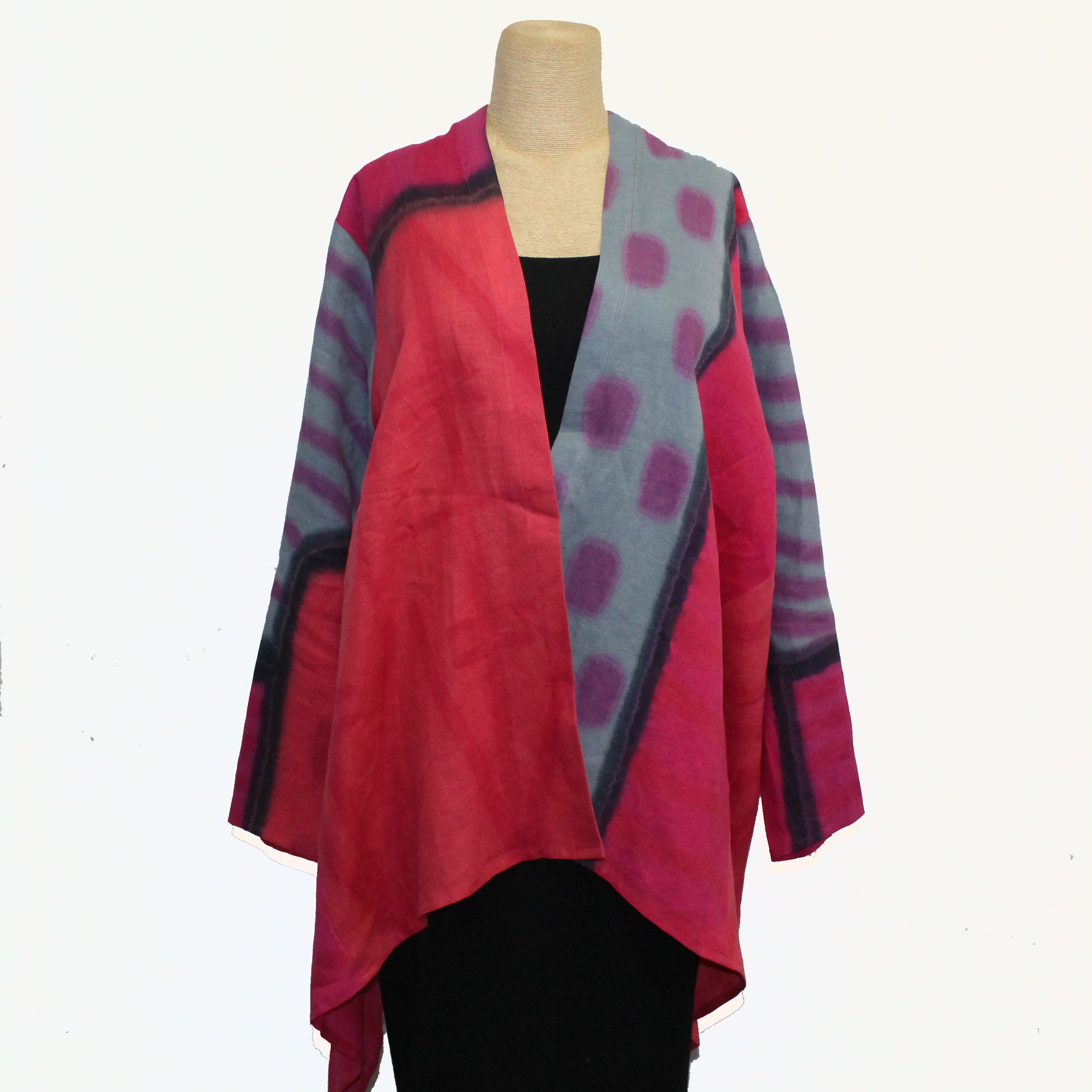 Kay Chapman Jacket, Side Drape, Patchwork, Grey/Coral/Pink, M