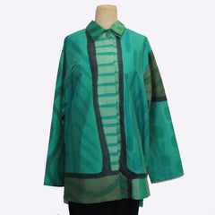 Kay Chapman Shirt, Double Collar, Patchwork, Seafoam, M